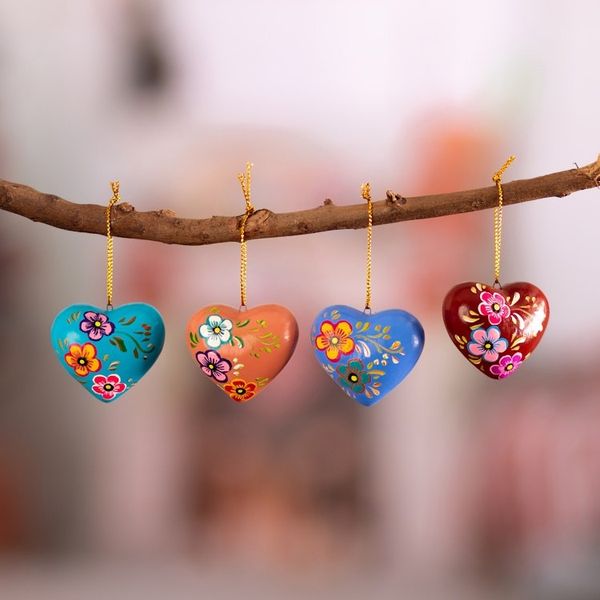 Alternate image for Hand Painted Ceramic Heart-Shaped Ornaments Set of 4 Love Quartet
