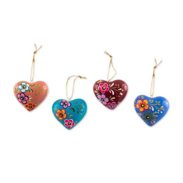 Alternate image for Hand Painted Ceramic Heart-Shaped Ornaments Set of 4 Love Quartet