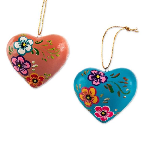 Alternate image for Hand Painted Ceramic Heart-Shaped Ornaments Set of 4 Love Quartet