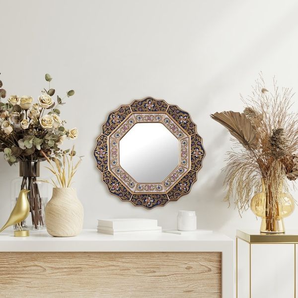 Alternate image for Blue Reverse Painted Glass Mirror Handmade in Peru Azure Star