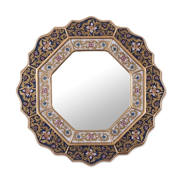 Alternate image for Blue Reverse Painted Glass Mirror Handmade in Peru Azure Star