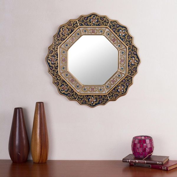 Alternate image for Blue Reverse Painted Glass Mirror Handmade in Peru Azure Star