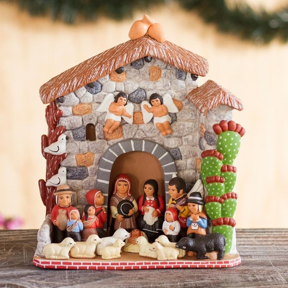 Peruvian Hand Made Ceramic Nativity Scene Figurine 'Bethlehem in Peru'