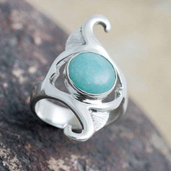 Alternate image for Sterling Silver and Amazonite Artisan Crafted Cocktail Ring Classic Curves