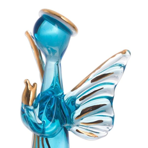 Alternate image for Blue Glass Gilded Angel Figurines from Peru Set of 3 Reverent Angels in Blue