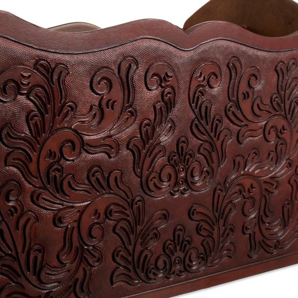 Alternate image for Wood And Leather Hand Tooled Magazine Rack Colonial Splendor