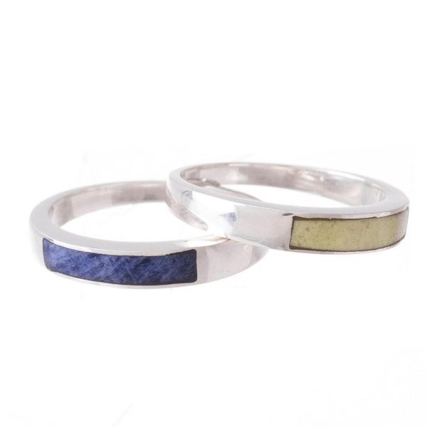 Alternate image for Sodalite and Serpentine Band Rings Pair Dual Enchantment