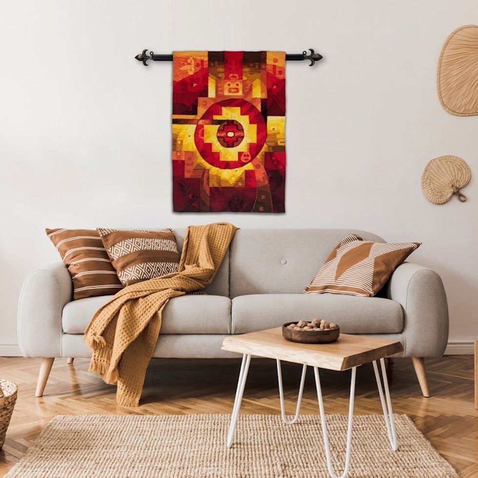 Andean Alpaca Wool Blend Hand Woven Tapestry from Peru 'Chakana Stars'