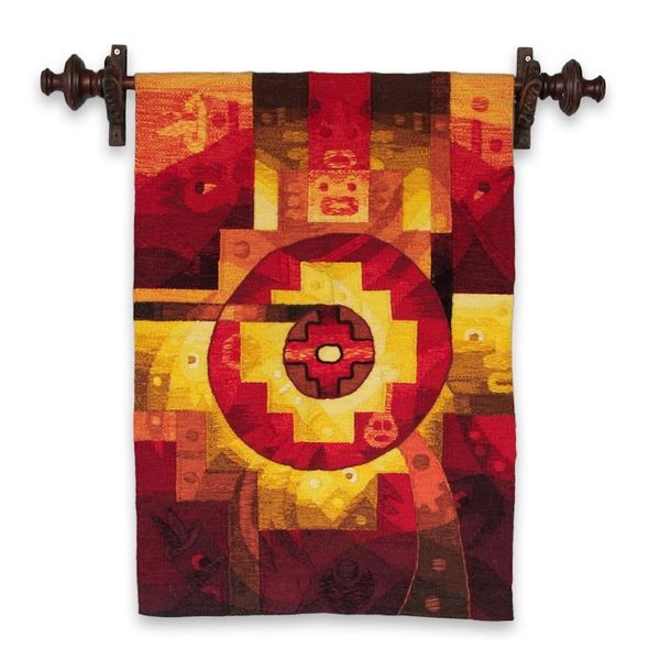 Alternate image for Andean Alpaca Wool Blend Hand Woven Tapestry from Peru Chakana Stars