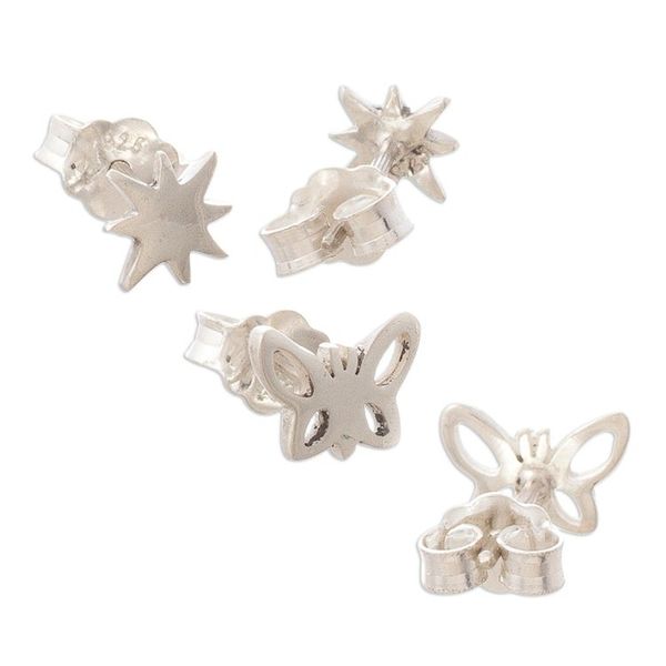 Alternate image for Hand Crafted Stud Earrings with Suns and Butterflies Pair Butterflies and Suns