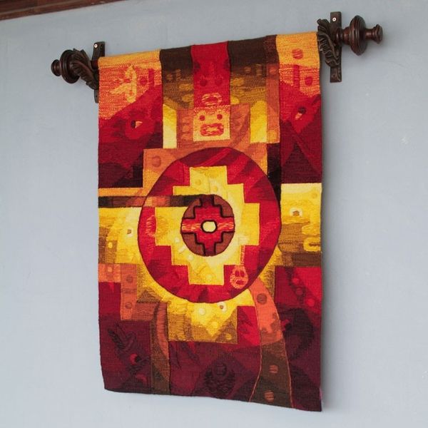Alternate image for Andean Alpaca Wool Blend Hand Woven Tapestry from Peru Chakana Stars