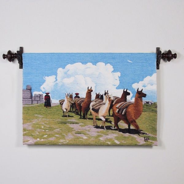 Alternate image for Hand Made Llama Themed Wool Tapestry from Peru Herd of Llamas