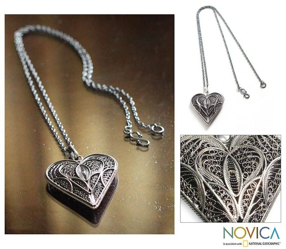 Fair Trade Heart Shaped Sterling Silver Pendant Necklace 'Heart Full of Love'
