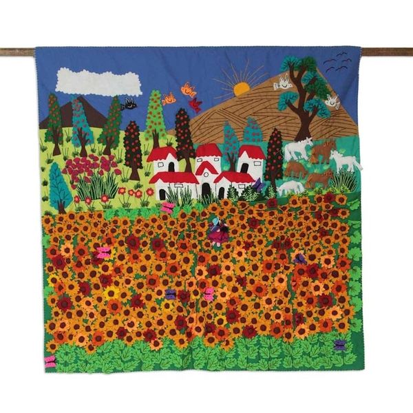 Alternate image for Peruvian Handmade Applique Wall Hanging Ancash Fields of Sunflowers