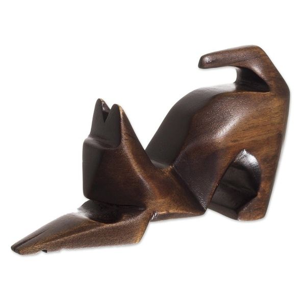 Alternate image for Hand-Carved Cedar Wood Cat Figurine from Peru Simple Cat