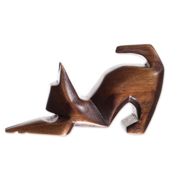 Alternate image for Hand-Carved Cedar Wood Cat Figurine from Peru Simple Cat