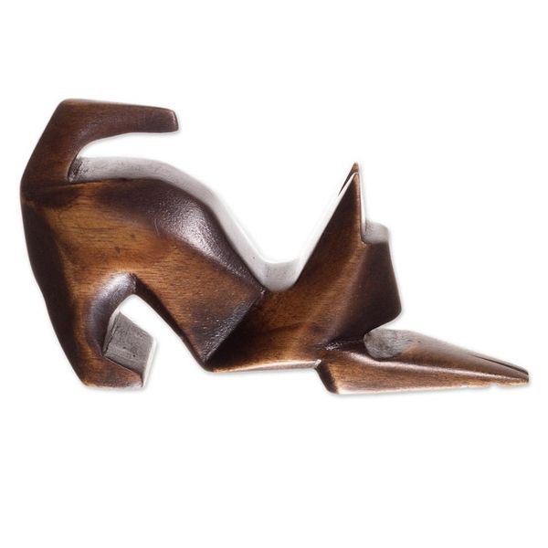 Alternate image for Hand-Carved Cedar Wood Cat Figurine from Peru Simple Cat