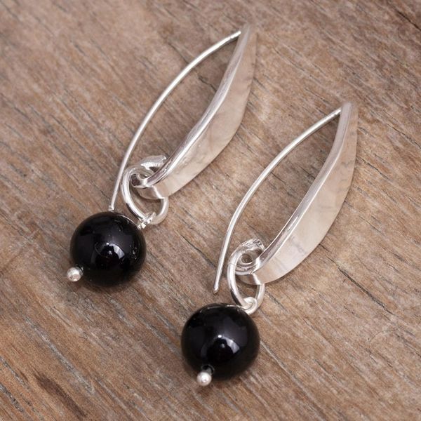 Alternate image for Black Onyx Earrings from Peru Natural Leaves