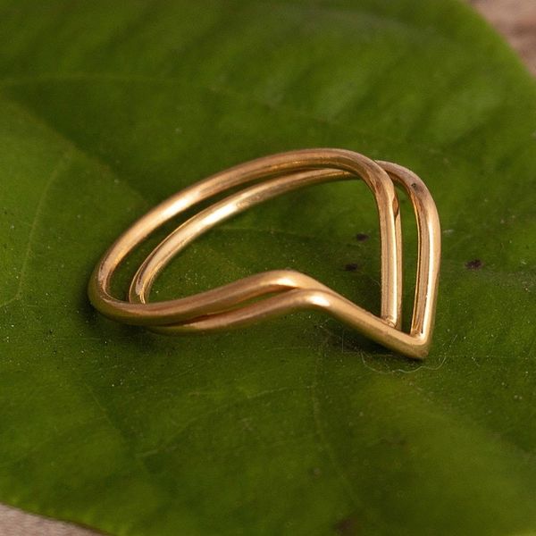 Alternate image for 18K Gold Plated Cocktail Rings with V Pattern Set of 2 Wedding Dreams
