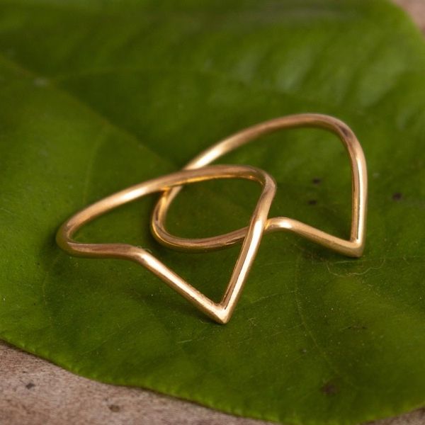 Alternate image for 18K Gold Plated Cocktail Rings with V Pattern Set of 2 Wedding Dreams