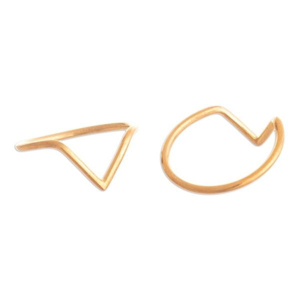 Alternate image for 18K Gold Plated Cocktail Rings with V Pattern Set of 2 Wedding Dreams