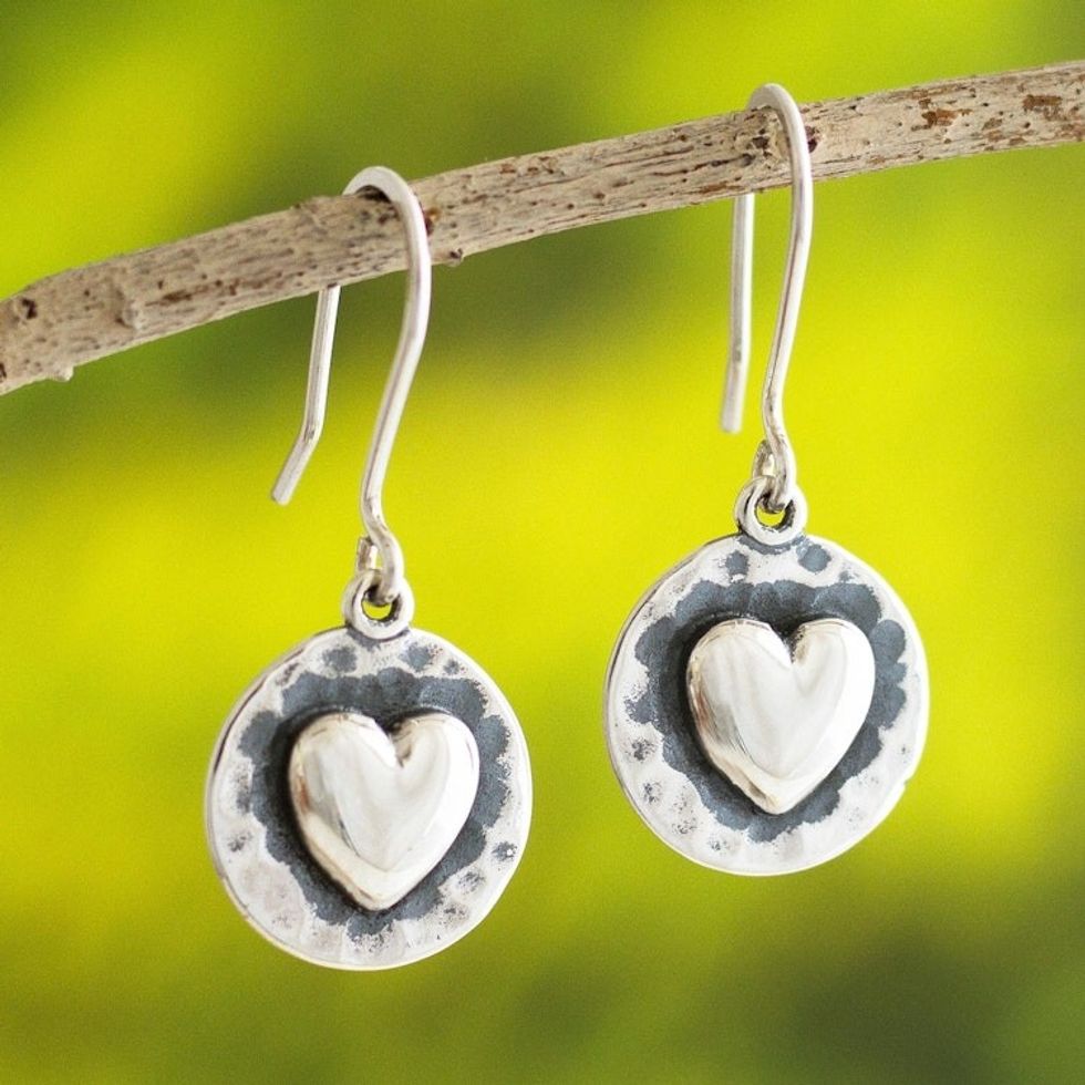 Handcrafted Heart-Themed Sterling Silver Earrings from Peru 'Unconditional Love'