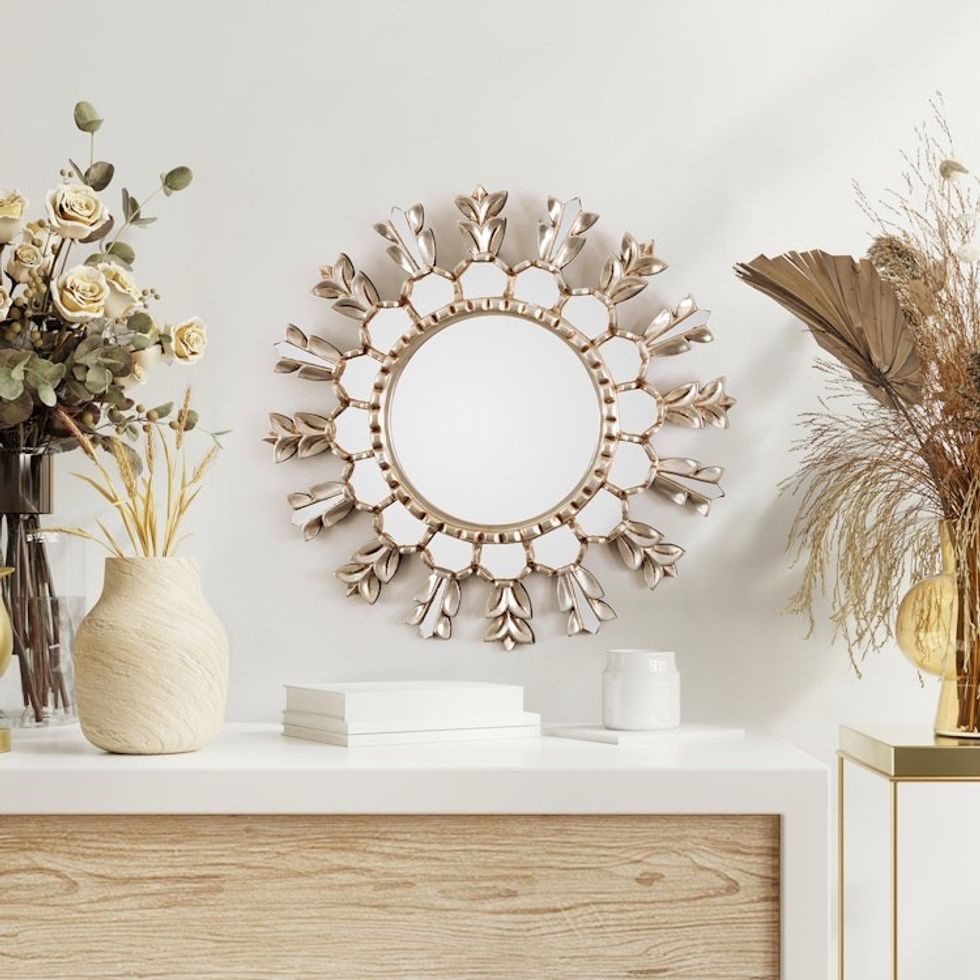 Fair Trade Floral Wood Mirror with Silver Finish Large 'Moonlit Tulips'
