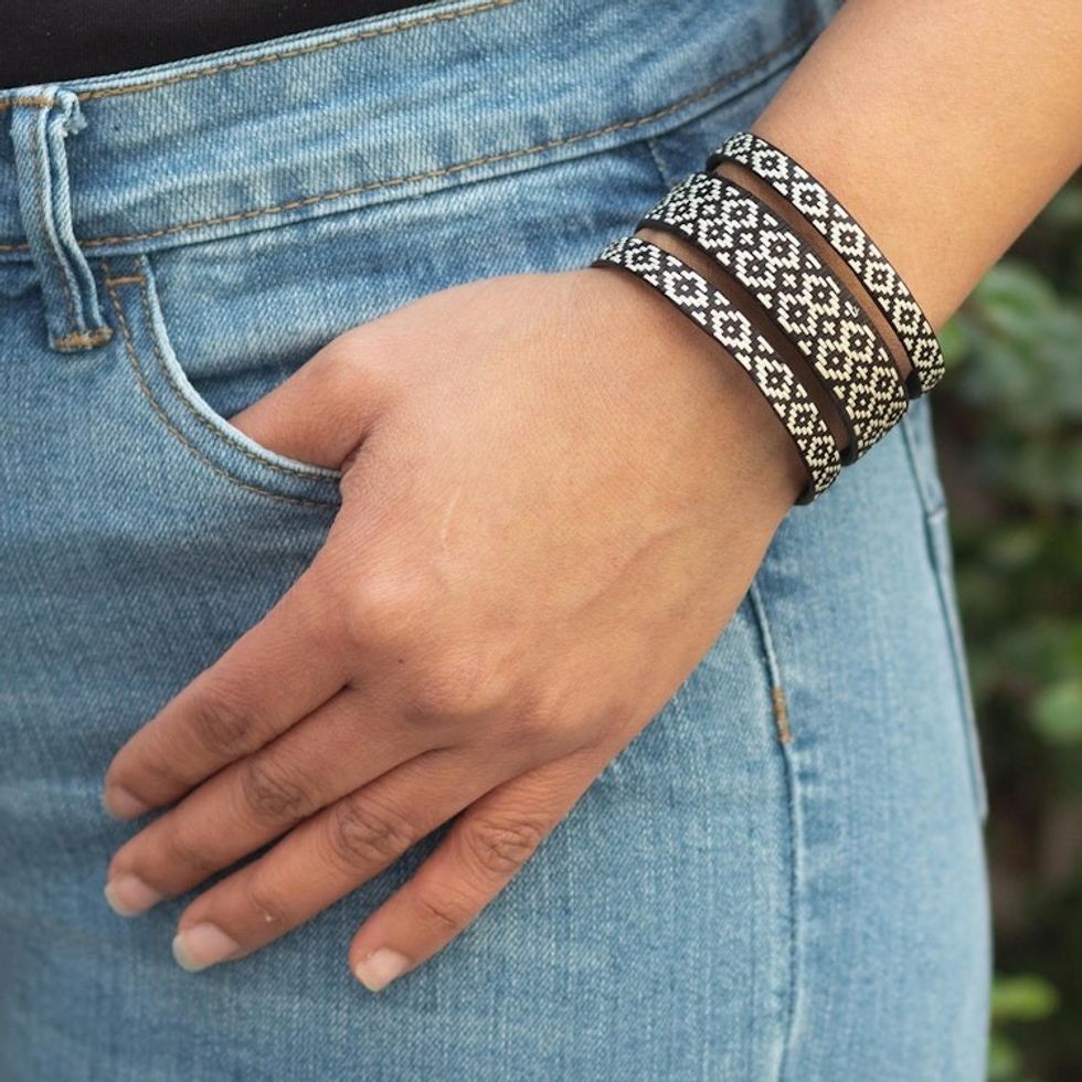 Handmade Woven Cuff Bracelet 'Dark Bird'