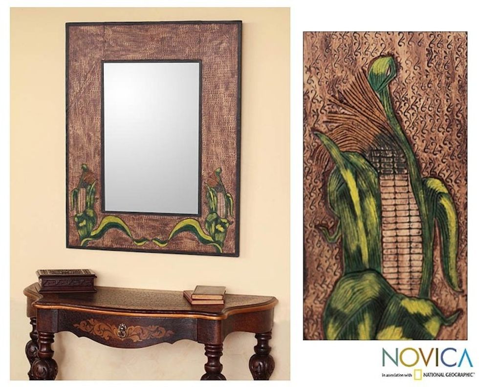 Leather mirror 'Inca Corn'