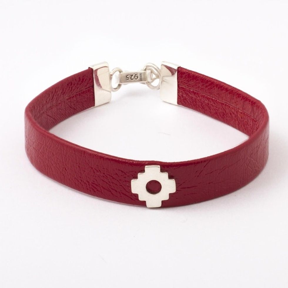 Red Faux Leather Unity Bracelet with Sterling Silver 'Red Chacana Unity'