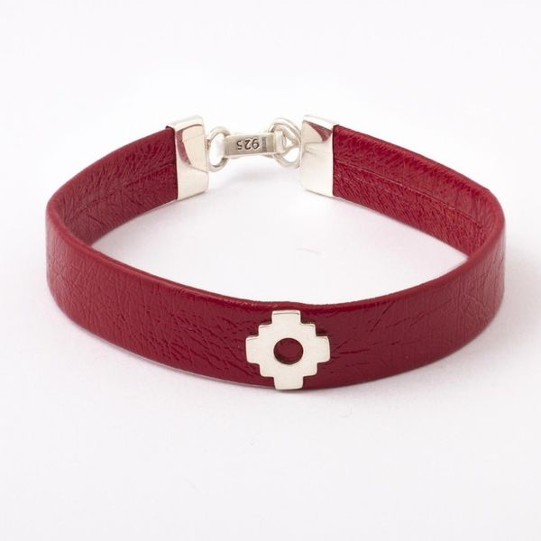Alternate image for Red Faux Leather Unity Bracelet with Sterling Silver Red Chacana Unity