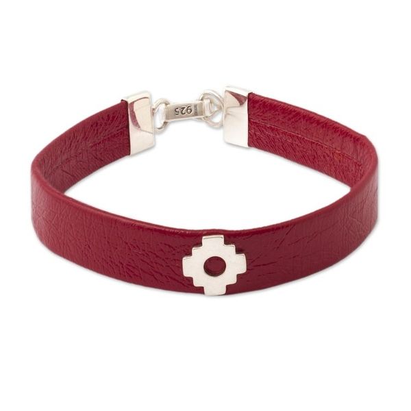 Alternate image for Red Faux Leather Unity Bracelet with Sterling Silver Red Chacana Unity