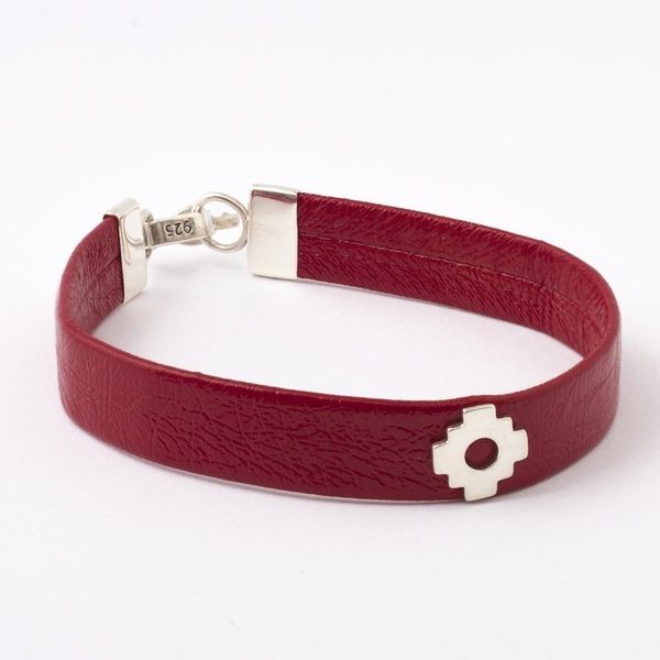 Alternate image for Red Faux Leather Unity Bracelet with Sterling Silver Red Chacana Unity