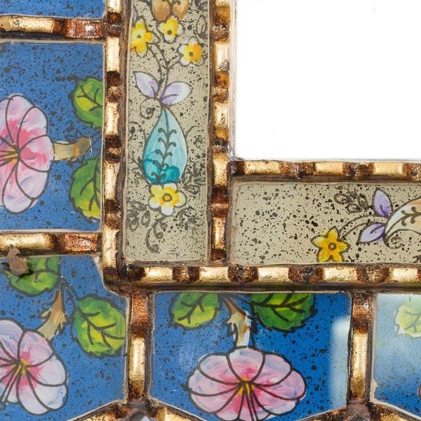 Alternate image for Floral Motif Reverse-Painted Glass Wall Mirror Beautiful Arrangement