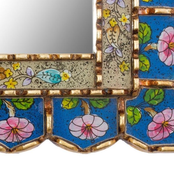 Alternate image for Floral Motif Reverse-Painted Glass Wall Mirror Beautiful Arrangement