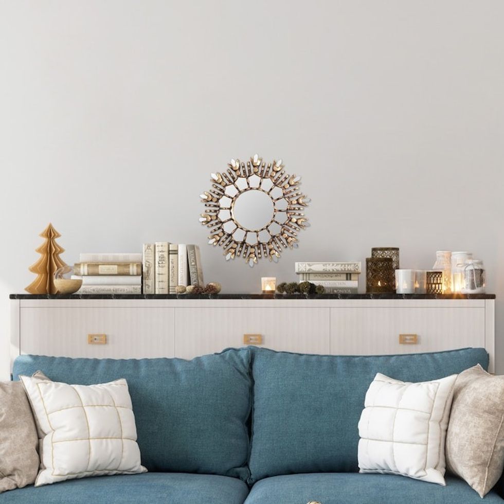 Artisan Crafted Wood Wall Accent Mirror 'King of Light'