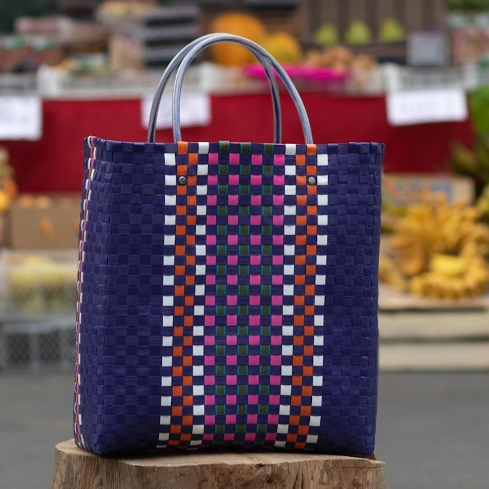 Recycled Materials Tote Bag 'Sunday Market in Blue'