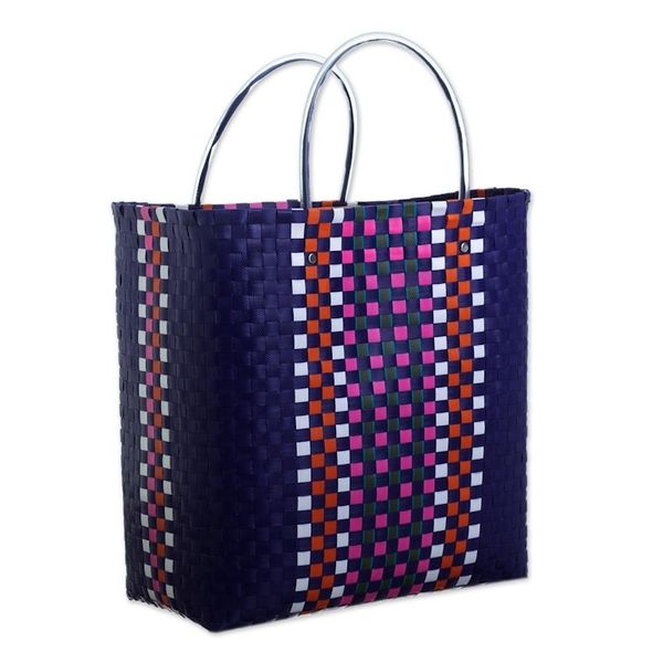 Alternate image for Recycled Materials Tote Bag Sunday Market in Blue