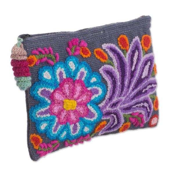 Alternate image for Embroidered Floral Alpaca Clutch in Slate from Peru Midnight Delight