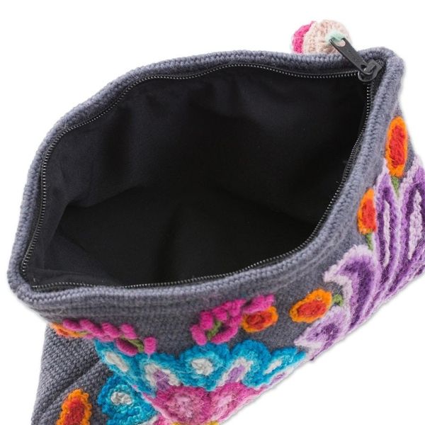 Alternate image for Embroidered Floral Alpaca Clutch in Slate from Peru Midnight Delight