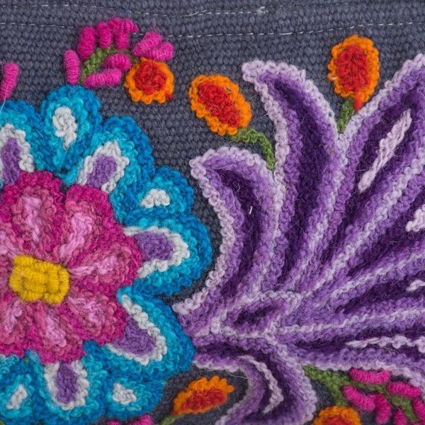 Alternate image for Embroidered Floral Alpaca Clutch in Slate from Peru Midnight Delight