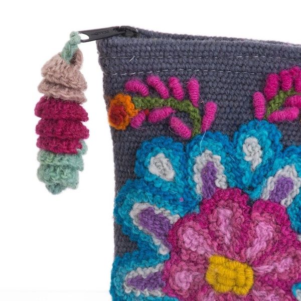 Alternate image for Embroidered Floral Alpaca Clutch in Slate from Peru Midnight Delight