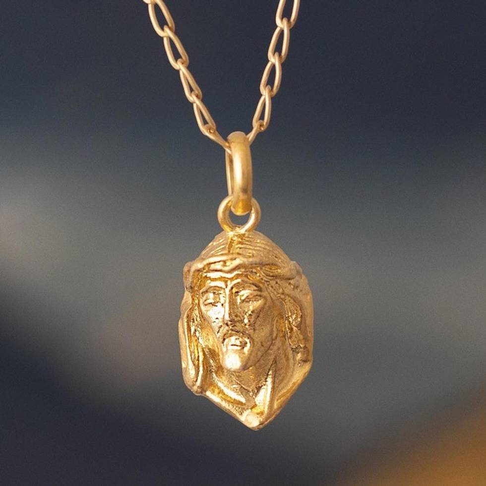 18K Gold-Plated Sterling Silver Necklace with Christ Pendant 'Pensive Christ'