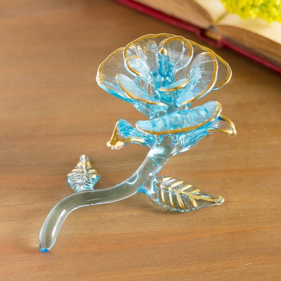 Gilded Blown Glass Rose Flower Figurine from Peru 'Celestial Rose'