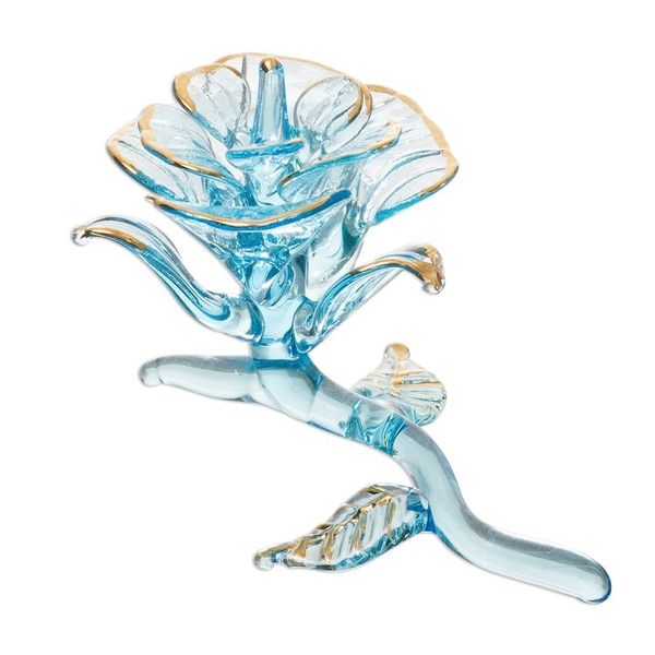 Alternate image for Gilded Blown Glass Rose Flower Figurine from Peru Celestial Rose
