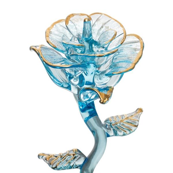 Alternate image for Gilded Blown Glass Rose Flower Figurine from Peru Celestial Rose