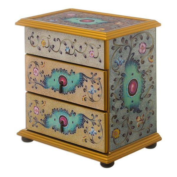 Alternate image for Hand Crafted Reverse-Painted Glass Jewelry Chest Subtle Splendor