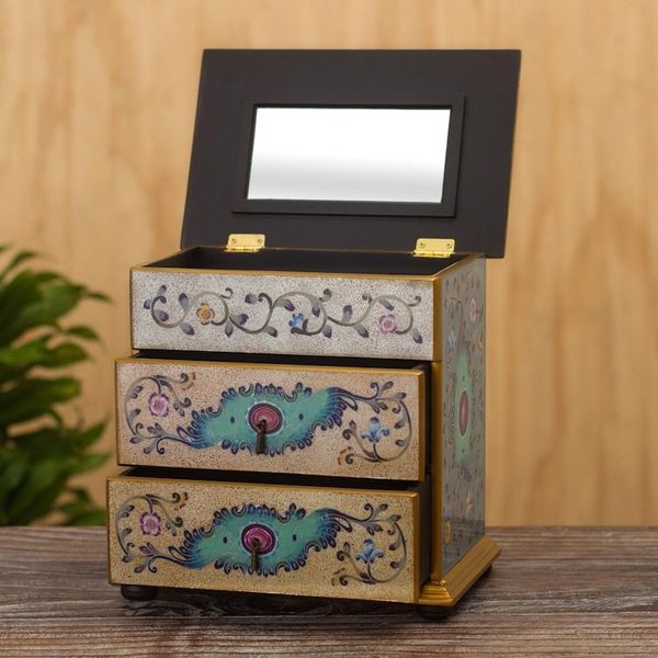 Alternate image for Hand Crafted Reverse-Painted Glass Jewelry Chest Subtle Splendor