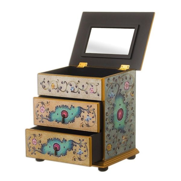 Alternate image for Hand Crafted Reverse-Painted Glass Jewelry Chest Subtle Splendor