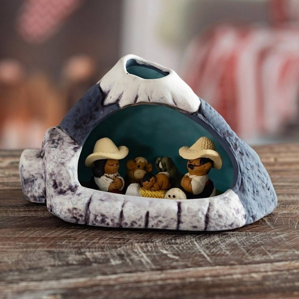 Handpainted Traditional Nativity Scene from Peru 'Within Misti'